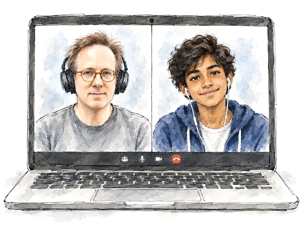 Robert and a student chatting on zoom.